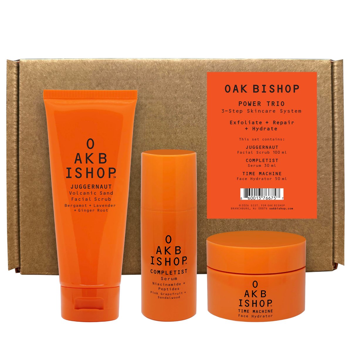 Oak Bishop Men’s Anti Aging Skincare Set – 3 Step Routine with Volcanic Face Scrub, Peptide Serum & Face Moisturizer for Smooth, Hydrated Skin – Made in USA - görsel 1