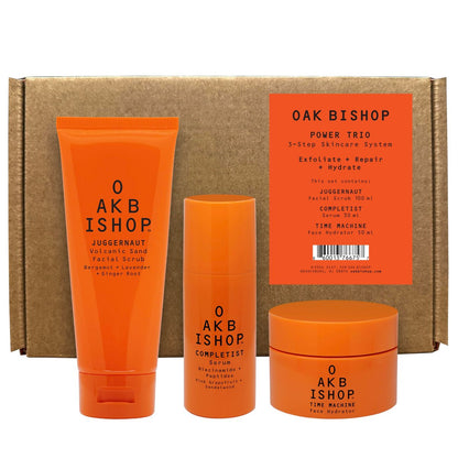 Oak Bishop Men’s Anti Aging Skincare Set – 3 Step Routine with Volcanic Face Scrub, Peptide Serum & Face Moisturizer for Smooth, Hydrated Skin – Made in USA