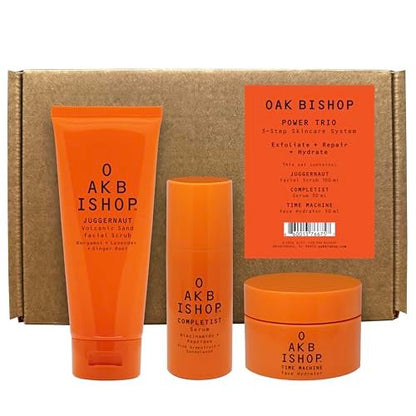 Oak Bishop Men’s Anti Aging Skincare Set – 3 Step Routine with Volcanic Face Scrub, Peptide Serum & Face Moisturizer for Smooth, Hydrated Skin – Made in USA