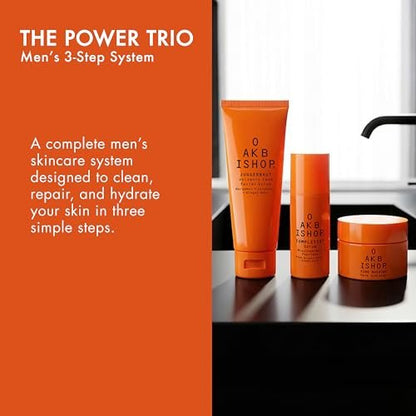 Oak Bishop Men’s Anti Aging Skincare Set – 3 Step Routine with Volcanic Face Scrub, Peptide Serum & Face Moisturizer for Smooth, Hydrated Skin – Made in USA