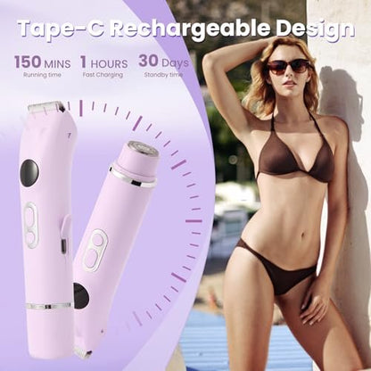 Bikini Trimmer for Women – 4-in-1 Electric Shaver with LED Light, Wet & Dry Use, 90 Mins Runtime for Face, Body & Intimate Areas