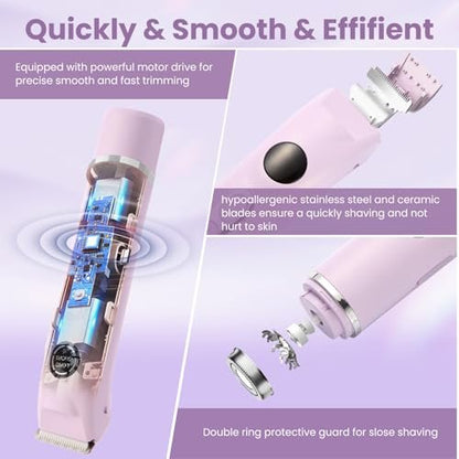 Bikini Trimmer for Women – 4-in-1 Electric Shaver with LED Light, Wet & Dry Use, 90 Mins Runtime for Face, Body & Intimate Areas