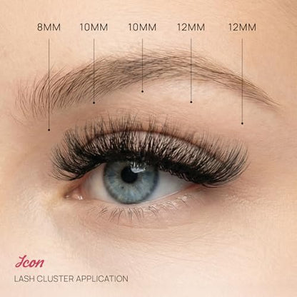 Full Out Glam Icon Lash Clusters DIY Eyelash Extension Kit – Wispy Natural Individual Lashes with Glue, Long-Lasting Cluster Lashes, 8-14mm False Eyelashes Set (50 Pair, Black)