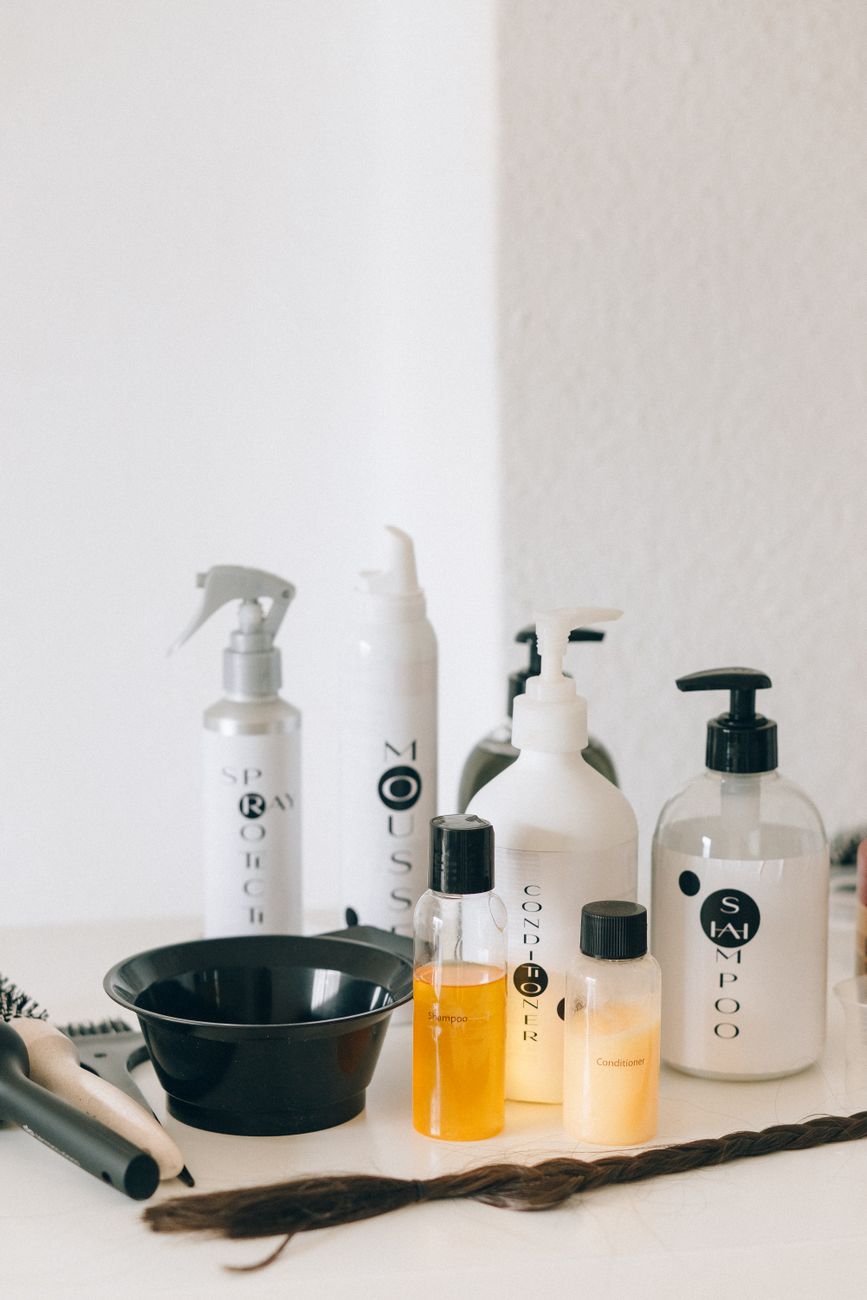 Haircare collection — shampoo, conditioner and styling