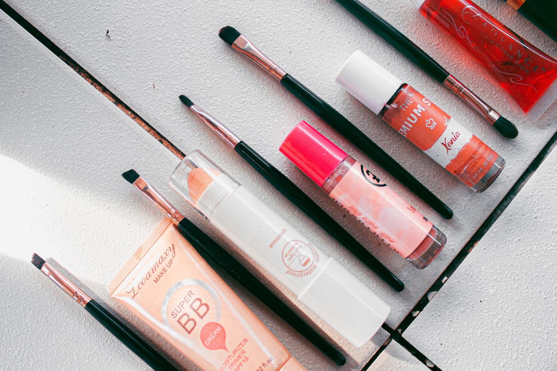 Beauty and skincare products flatlay